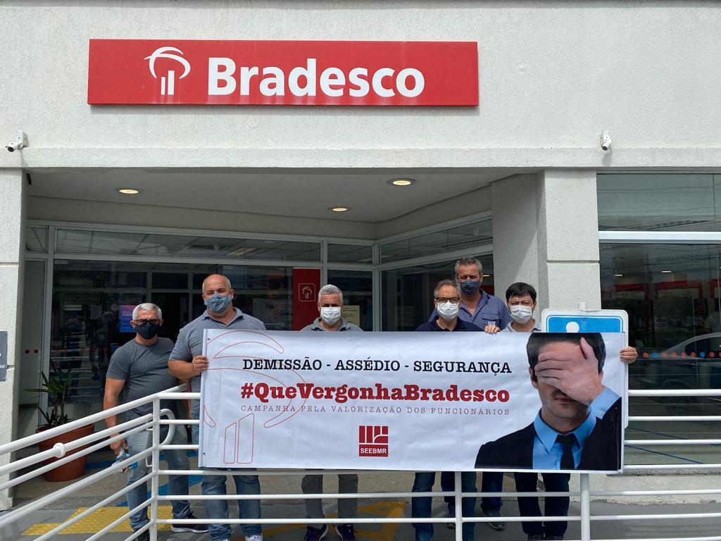 Bancários protestam contra metas abusivas, por mais segurança nas agências e contra as demissões no Bradesco