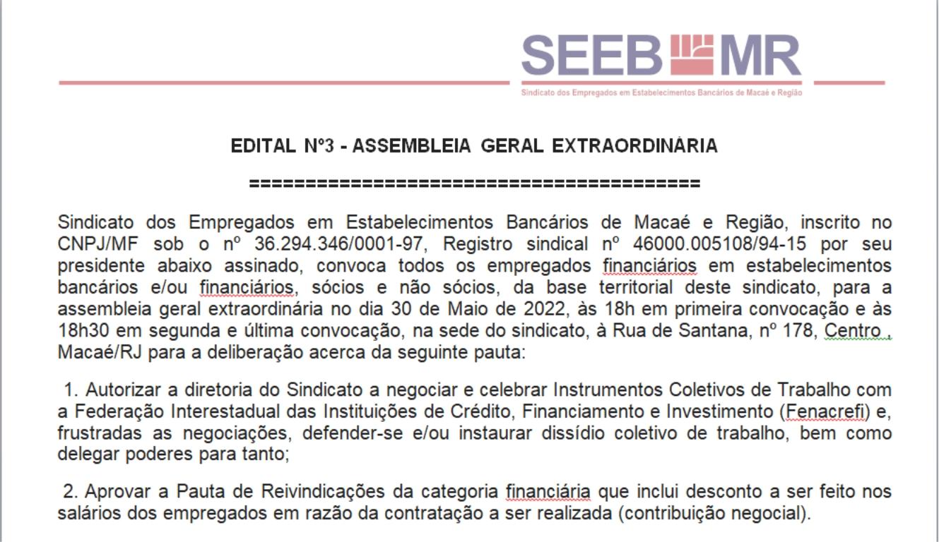 EDITAL Nº3 - ASSEMBLEIA GERAL EXTRAORDINÁRIA