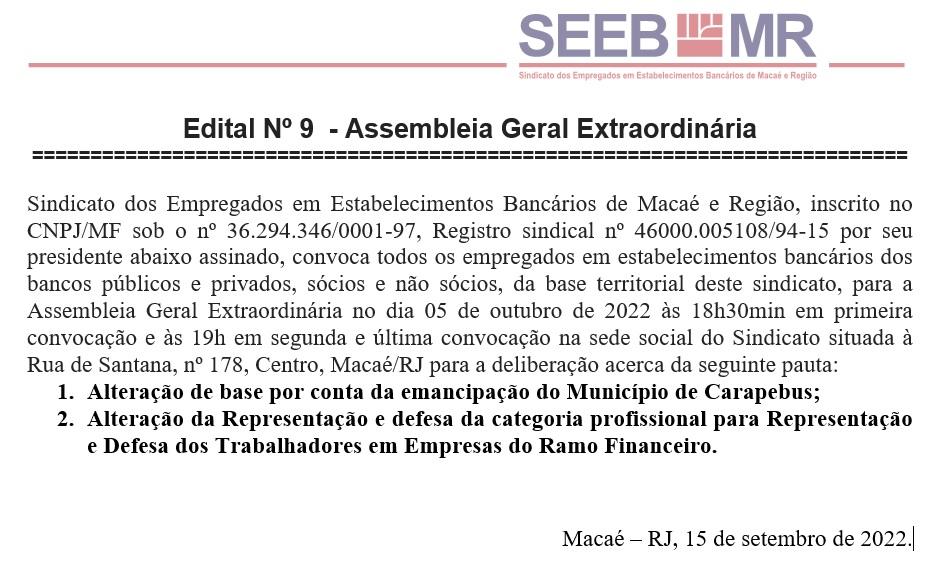 Edital Nº 9  - Assembleia Geral Extraordinária