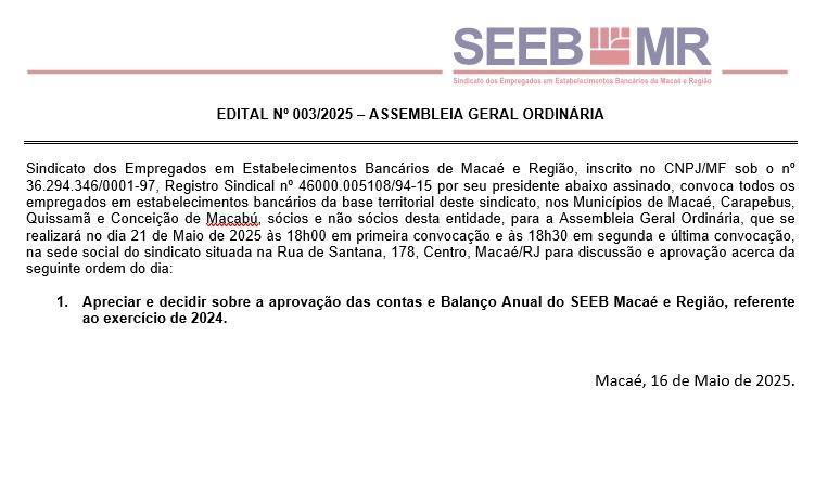 EDITAL Nº 003/2025 – ASSEMBLEIA GERAL ORDINÁRIA